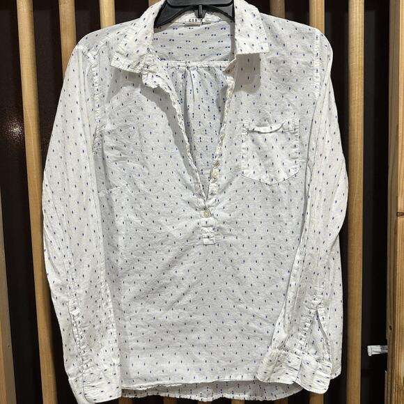 GAP Shirt Womens Medium Blue White Long Sleeve Button Tunic Pocket Top - Picture 1 of 7